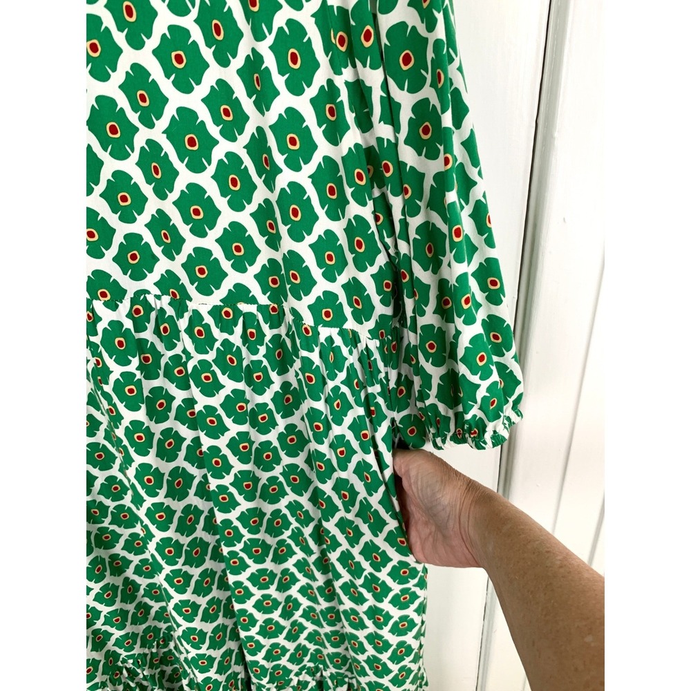 Anrabess Green Floral Puff Sleeve Maxi Shirt Dress XL Cottagecore Summer Resort - Picture 11 of 15